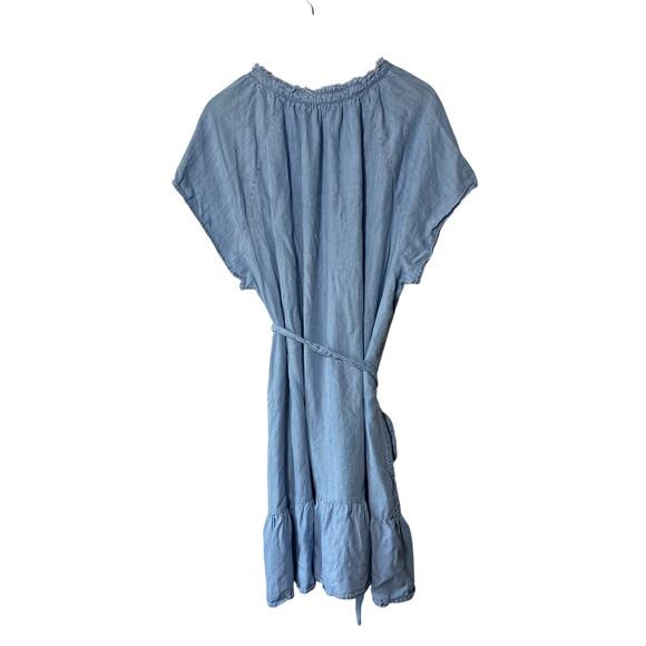 Dex Chambray Dress 3X Short Sleeve Western Cowgirl Ruffle Raw Hem Neckline Soft - Picture 5 of 8